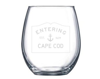 Custom Entering Town Wine Glass, Custom Etched Stemless Wine Glass