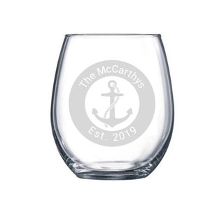 Nautical Wine Glass Engagement Gift Date Established with Anchor