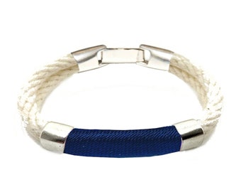 Nautical Rope Bracelet, Cotton Rope Bracelet, Nautical Jewelry, Sailor Bracelet, Thread Wrapped Bracelet, Navy