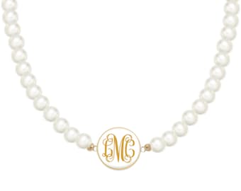 Monogram Necklace With Pearl - Etsy