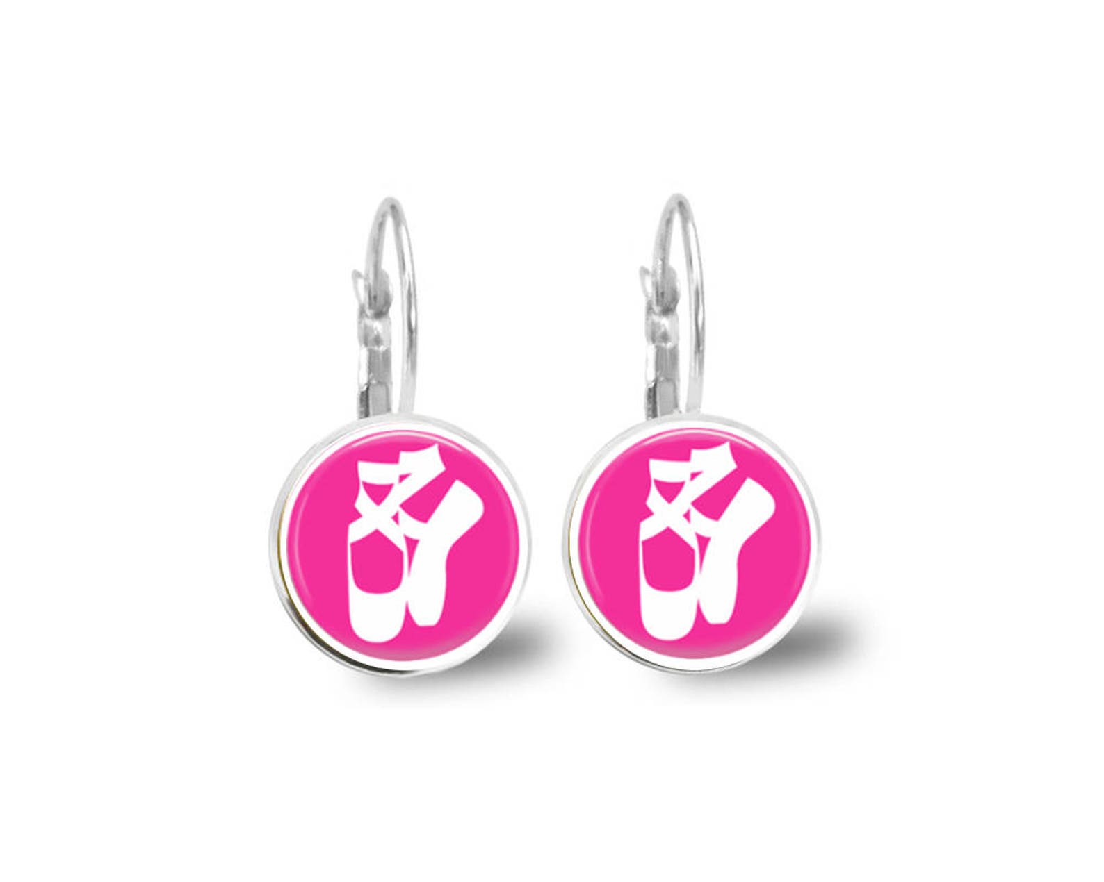 ballet earrings, dance earrings, studs, dangles, dance gift, dance teacher, pink, monogram earrings, name earrings, personalized