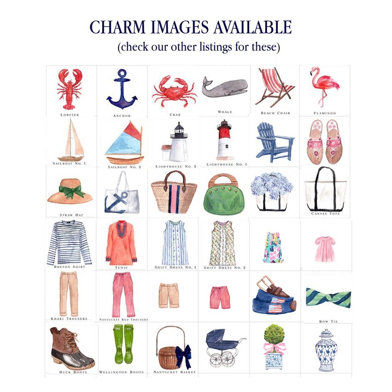 Many Styles Original Watercolor Artwork Print BERMUDA BAG BRACELET Silver or Gold The Good Life\u2122 Collection Preppy Image Bracelet
