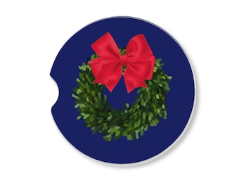 Car Coaster - Boxwood Christmas Wreath