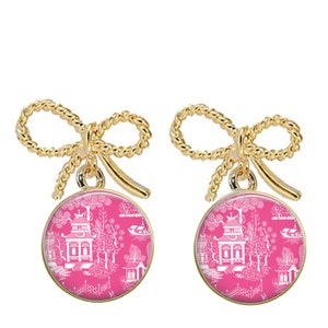 Pink Chinoiserie Earrings, Many Styles, Silver or Gold