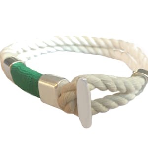 Cotton Rope Bracelet, Green Nautical Bracelet, Sailor Bracelet, T Bar Rope Bracelet, Twist Rope, Hook and Loop