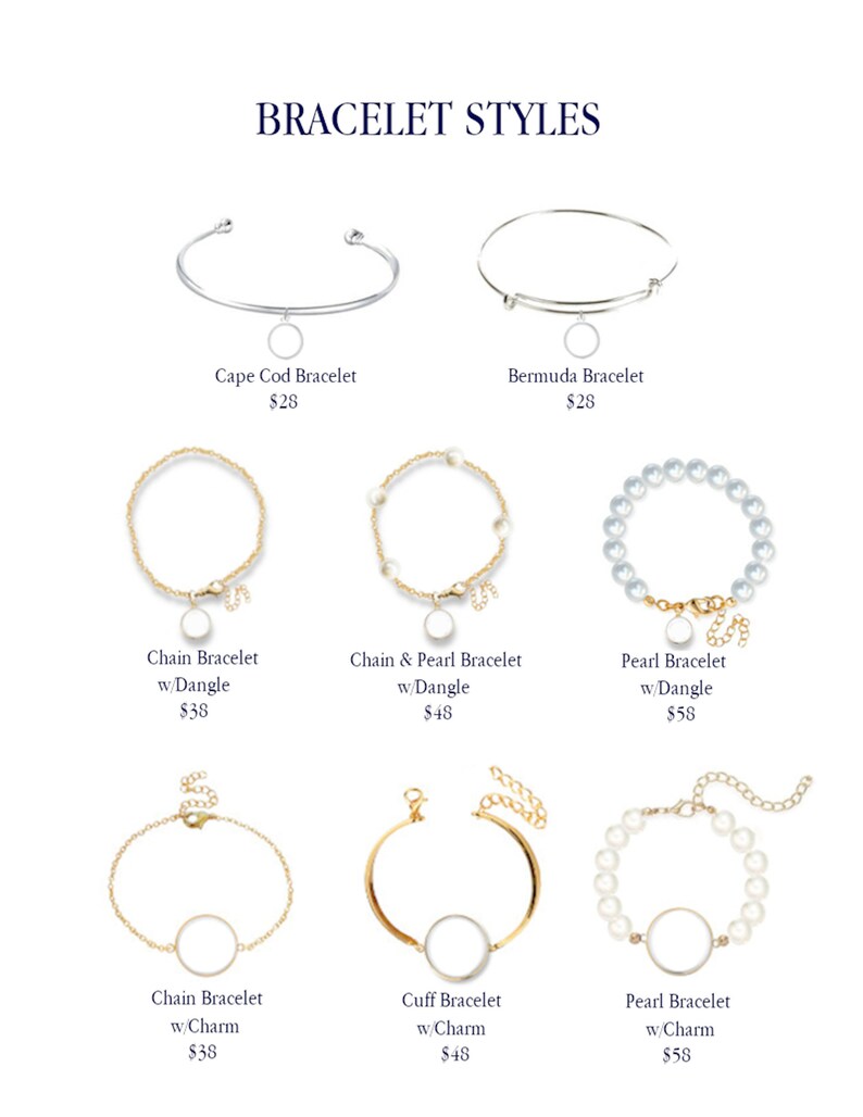 Many Styles Original Watercolor Artwork Print BERMUDA BAG BRACELET Silver or Gold The Good Life\u2122 Collection Preppy Image Bracelet