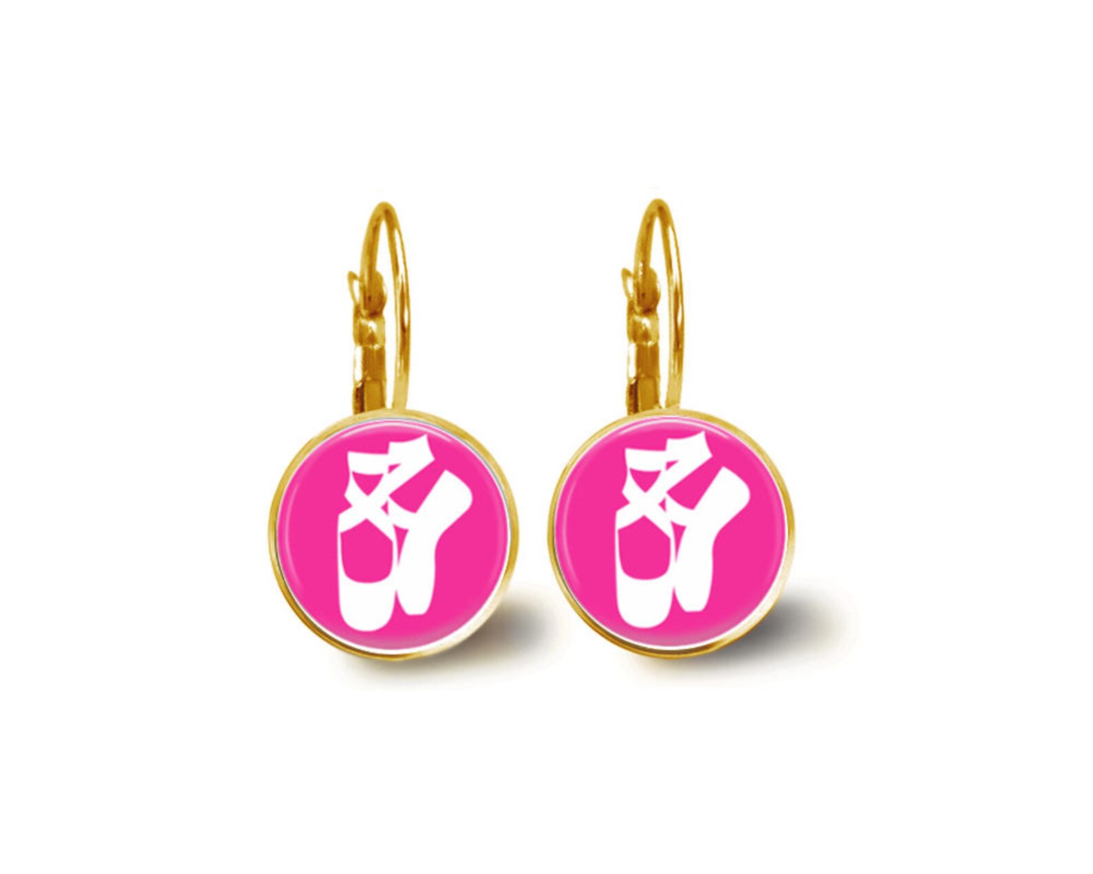 ballet earrings, dance earrings, studs, dangles, dance gift, dance teacher, pink, monogram earrings, name earrings, personalized