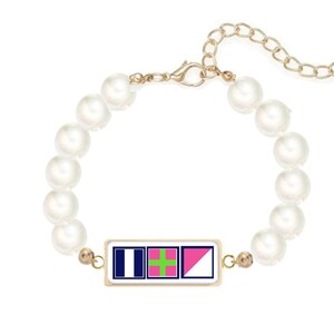 Nautical Flags Pearl Monogram Bracelet, Nautical Signal Flags Bracelet