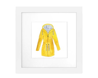 Preppy Yellow Raincoat Art Print, Preppy Print, Unframed Print