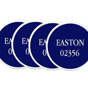 May include: Four round blue and white poker chips with the text "EA 0" on three chips and "EASTON 02356" on the fourth chip.