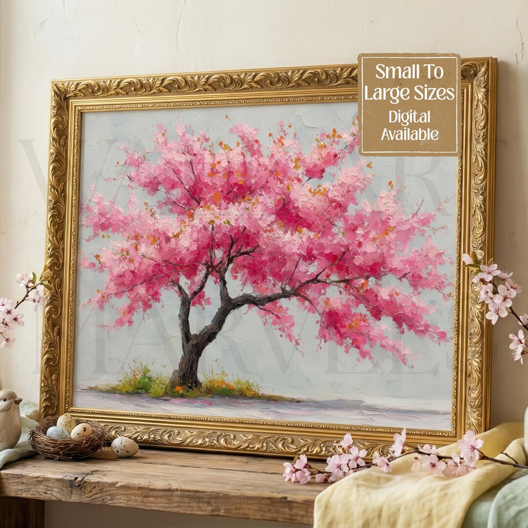 Cherry Blossom Tree Wall Art Print: Pink Sakura Spring Landscape Poster ...