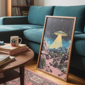 Retro UFO Art Print: 1950s Sci-Fi Alien Poster (UNFRAMED or DIGITAL) image 6