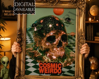 Cosmic Weirdo Print | Alien Skull UFO Wall Art | Unframed Or Digital