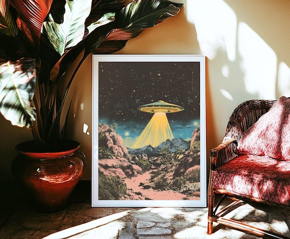 Retro UFO Art Print: 1950s Sci-Fi Alien Poster (UNFRAMED or DIGITAL)