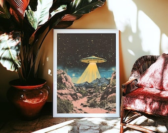 Retro UFO Art Print: 1950s Sci-Fi Alien Poster (UNFRAMED or DIGITAL)