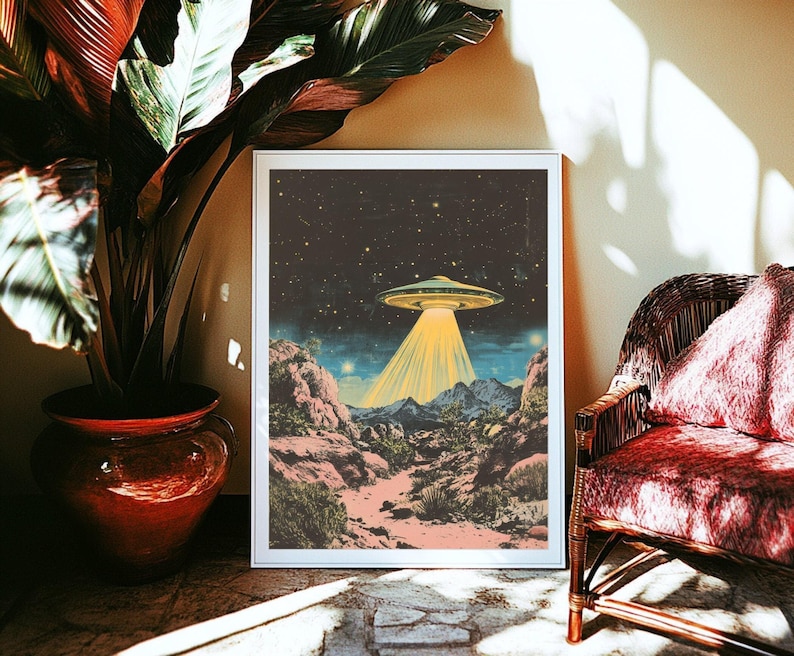 Retro UFO Art Print: 1950s Sci-Fi Alien Poster (UNFRAMED or DIGITAL) image 1