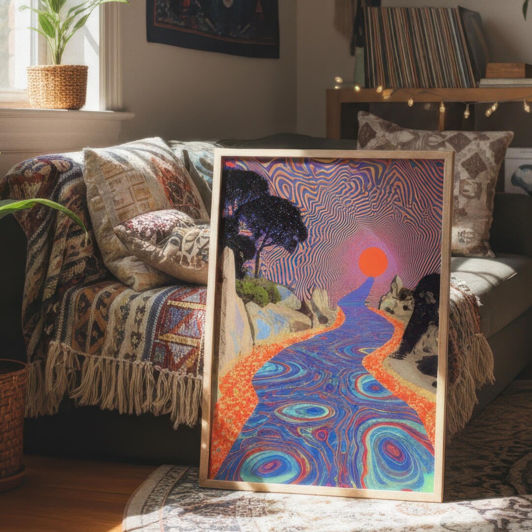 Psychedelic River Optical Illusion Art Print: Trippy Retro Wall Art ...