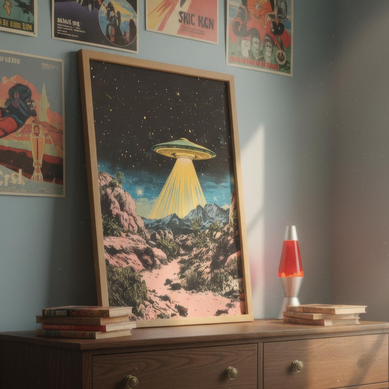 Retro UFO Art Print: 1950s Sci-Fi Alien Poster (UNFRAMED or DIGITAL) image 9