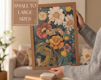 Mid Century Modern Floral Print: Boho Wildflower Wall Art (UNFRAMED or DIGITAL)
