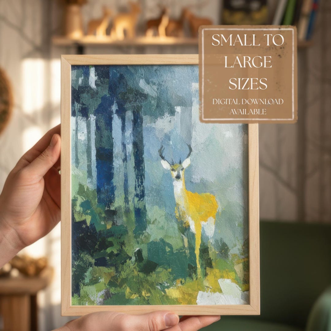 Misty Forest Deer Print: Woodland Animal Wall Art (UNFRAMED or DIGITAL ...