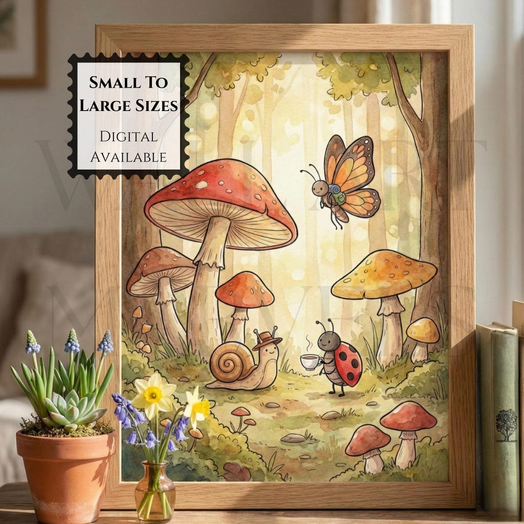 Whimsical Forest Tea Party Print - Cute Mushroom Wall Art (UNFRAMED or ...