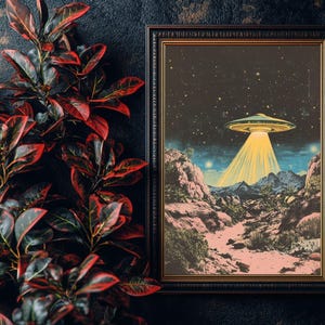 a picture of a picture of a flying saucer above a mountain