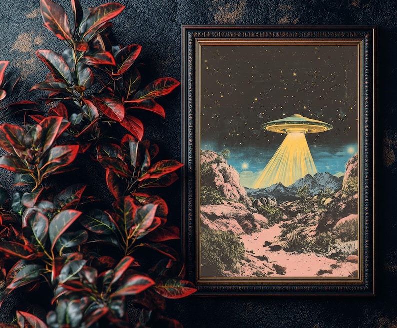 a picture of a picture of a flying saucer above a mountain