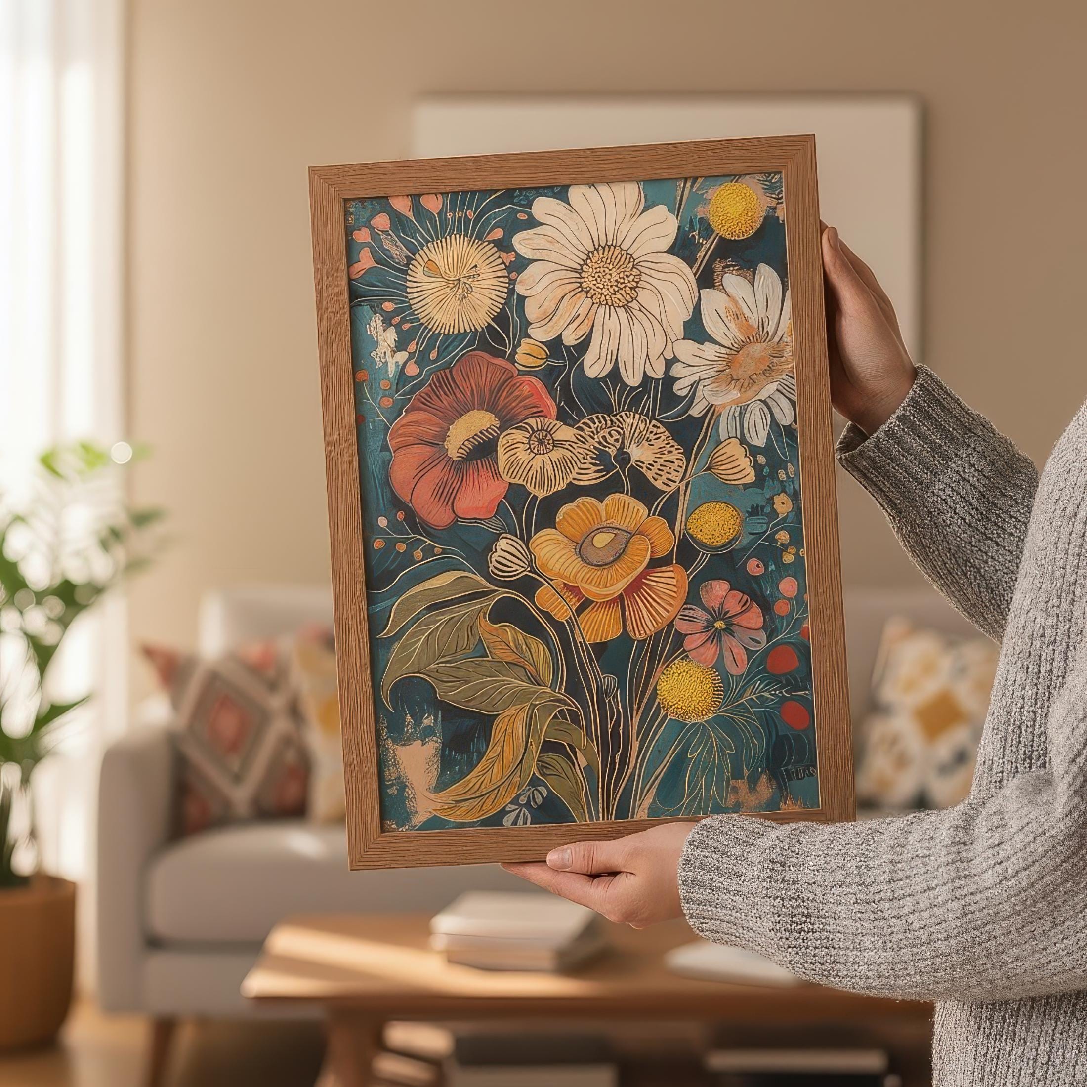 Mid Century Modern Floral Print: Boho Wildflower Wall Art (Multi Size UNFRAMED)