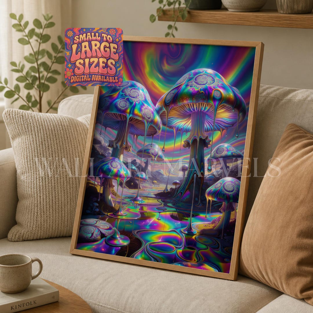 Psychedelic Rainbow Mushroom Art Print | Trippy Mushroom Wall Decor ...