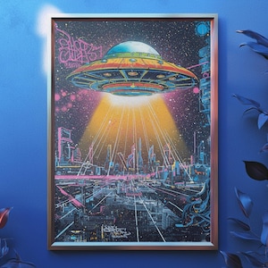 UFO Exhibition Poster, Watari Tokio Gallery 1983, Alien Rod