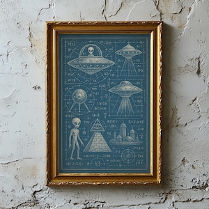 Ancient Alien Technology Blueprint Art Print: UFO Pyramid Diagram