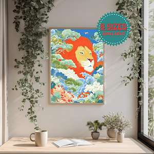 Regal Lion Art Print: Vibrant Floral Jungle Safari Decor (UNFRAMED)
