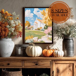 Country Chapel Pastel Painting: Cottagecore Farmhouse Wall Art Print (Unframed)