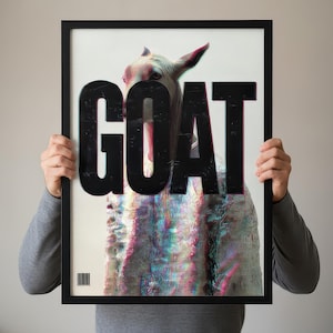GOAT Glitch Art Print: Sports Hype, Game Room Decor (UNFRAMED