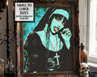 Vampire Nun Wall Art Print - Alt Gothic Poster (UNFRAMED or DIGITAL)