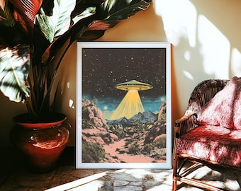 Retro UFO Art Print: 1950s Sci-Fi Alien Poster (UNFRAMED or DIGITAL)