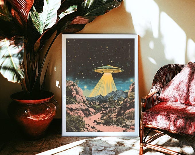 Retro UFO Art Print: 1950s Sci-Fi Alien Poster (UNFRAMED or DIGITAL)