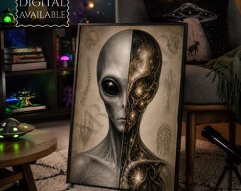 Alien Anatomy Print | Extraterrestrial UFO Wall Art | Unframed Or Digital