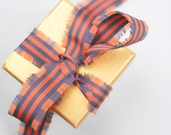 Orange w Tan Plaid Fringed Ribbon | Orange Check Fringe Ribbon | Japanese Ribbon Trim | Fringed Gift Ribbon | Easter Ribbon for New Baby