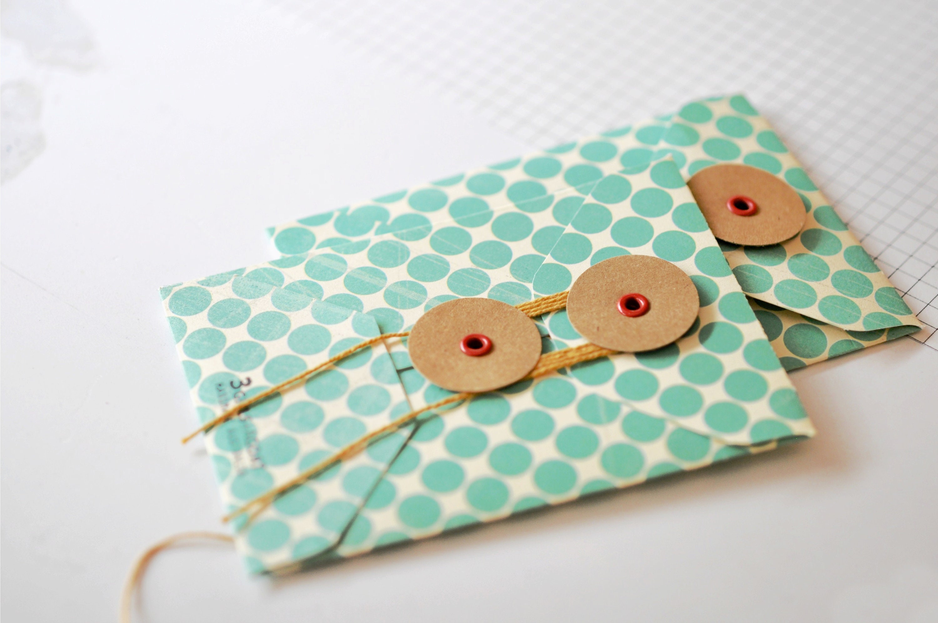 Big Button Envelopes 2w Cards Pockets Green Dots Button Etsy Australia