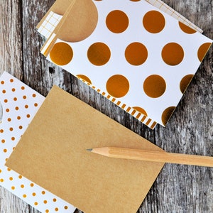 Mixed Notecards {4} with Gold Foil Prints with Library Pocket Sleeves for Holidays and Gifts