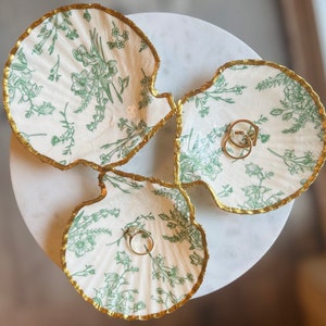 Green Floral Shell Ring Dish | Jewelry Tray | Ring Holder Dish | Bridesmaid Gift | Coastal Decor