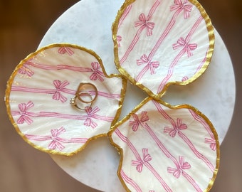 Pink Bow Shell Ring Dish | Jewelry Tray | Ring Holder Dish | Bridesmaid Gift | Coastal Decor
