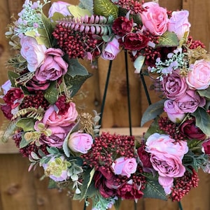 Burgundy Peony Wreath: Romantic Floral Grapevine Wreath, 36cm