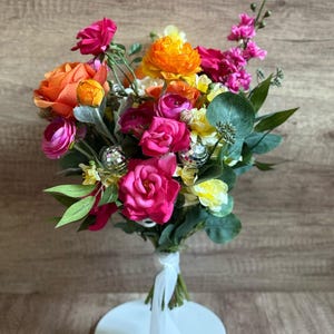 Bright Pink & Orange Artificial Flower Bouquet: Disco Ball Wedding