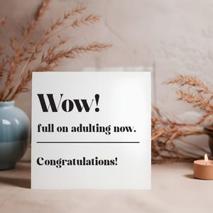 Uau, Full On Adulting Now | Cartão de felicitações para uma nova casa | Cartão de inauguração de casa | Cartão quadrado de 6" | Mudança de casa | Cartão de primeira casa de amigos engraçados