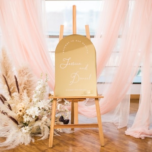 Full Arch Acrylic Gold Mirror Wedding Welcome Sign with White Acrylic 3D Lettering | Wedding Reception Sign