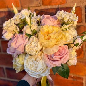 Pale Yellow and Blush Pink Bouquet | Spring Wedding Flowers | Bridal Bouquet | Cream Bouquet | Faux Flower Bouquet | Colourful Wedding