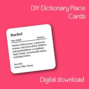 Vorlage für die Hochzeitskarte des Gästebuches Wörterbuch Definition Gast-Platzhalter | Hochzeit Gast Tischkarten | Hochzeit Name