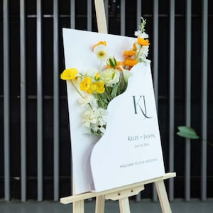 Letrero de bienvenida para boda con caja de flores 3D